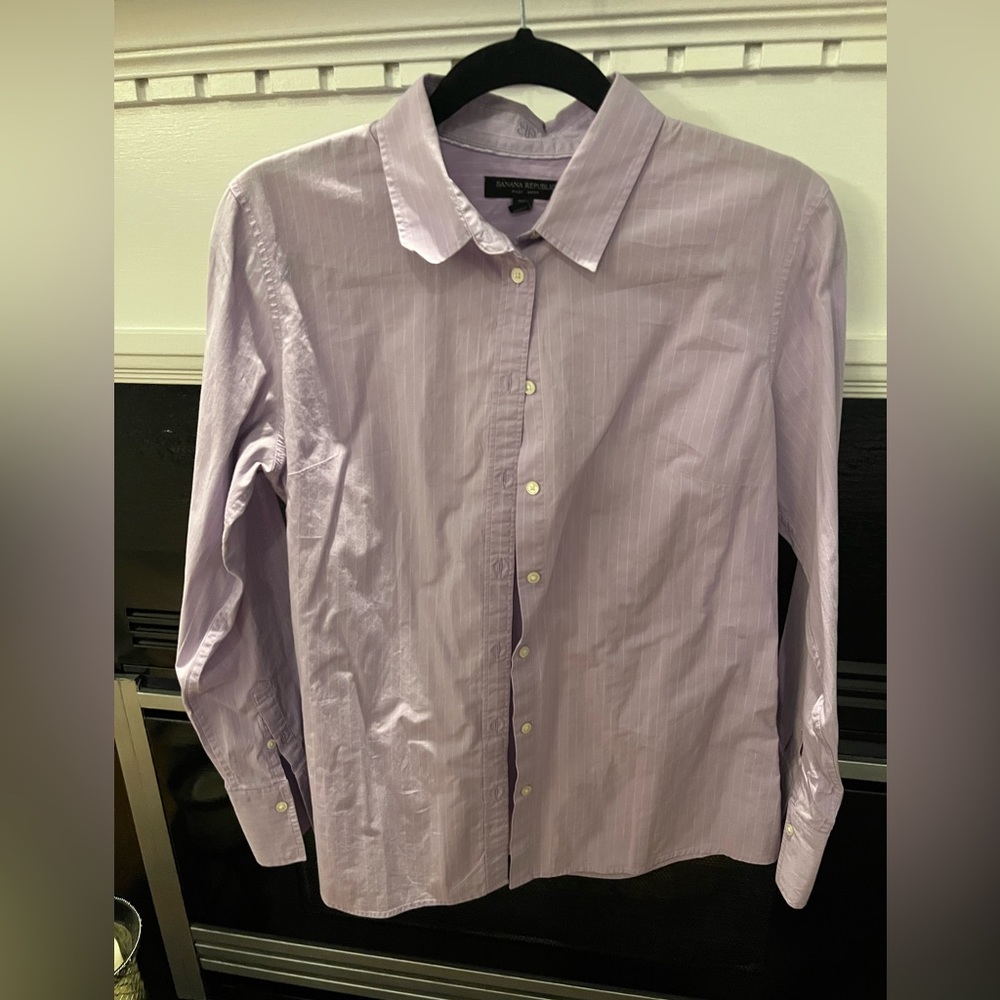 Women’s, Banana Republic Riley Shirt, size Petite 12, purple with white stripes